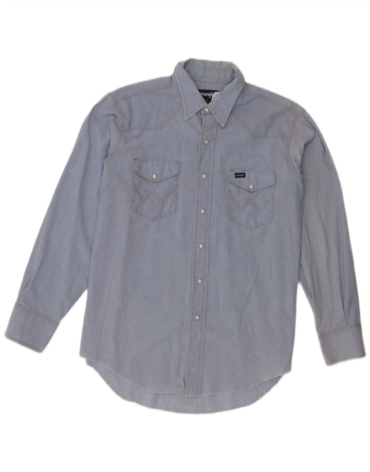 Wrangler Mens Western Regular Fit Shirt Size 17 XL Blue Polyester