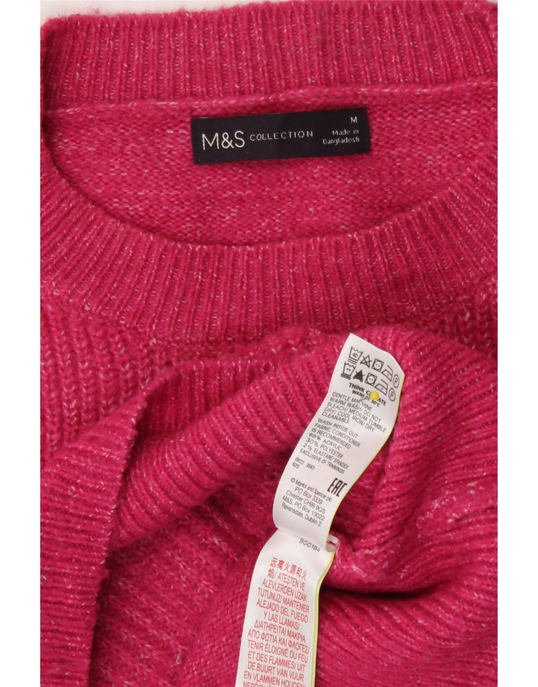 Marks & Spencer Womens Crew Neck Jumper Sweater UK 14 Medium Pink Flecked