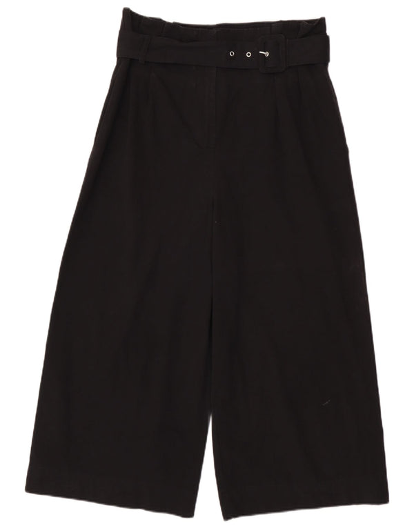 Zara Womens High Waist Wide Leg Capri Trousers Large W30 L22 Black Cotton
