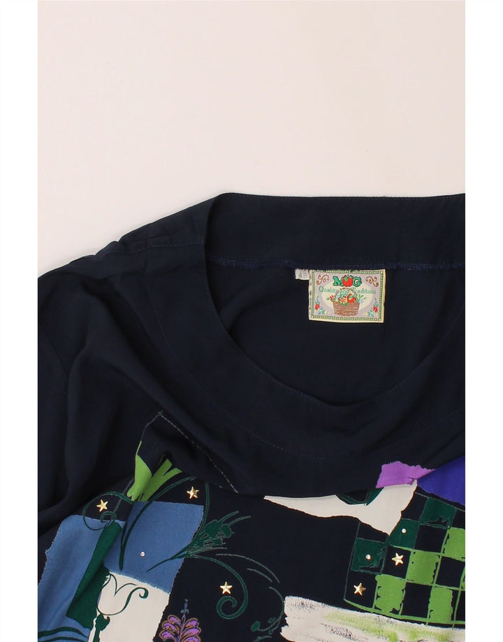 MANGO Womens Graphic Blouse Top IT 48 XL Navy Blue Viscose Vintage Mango and Second-Hand Mango from Messina Hembry 