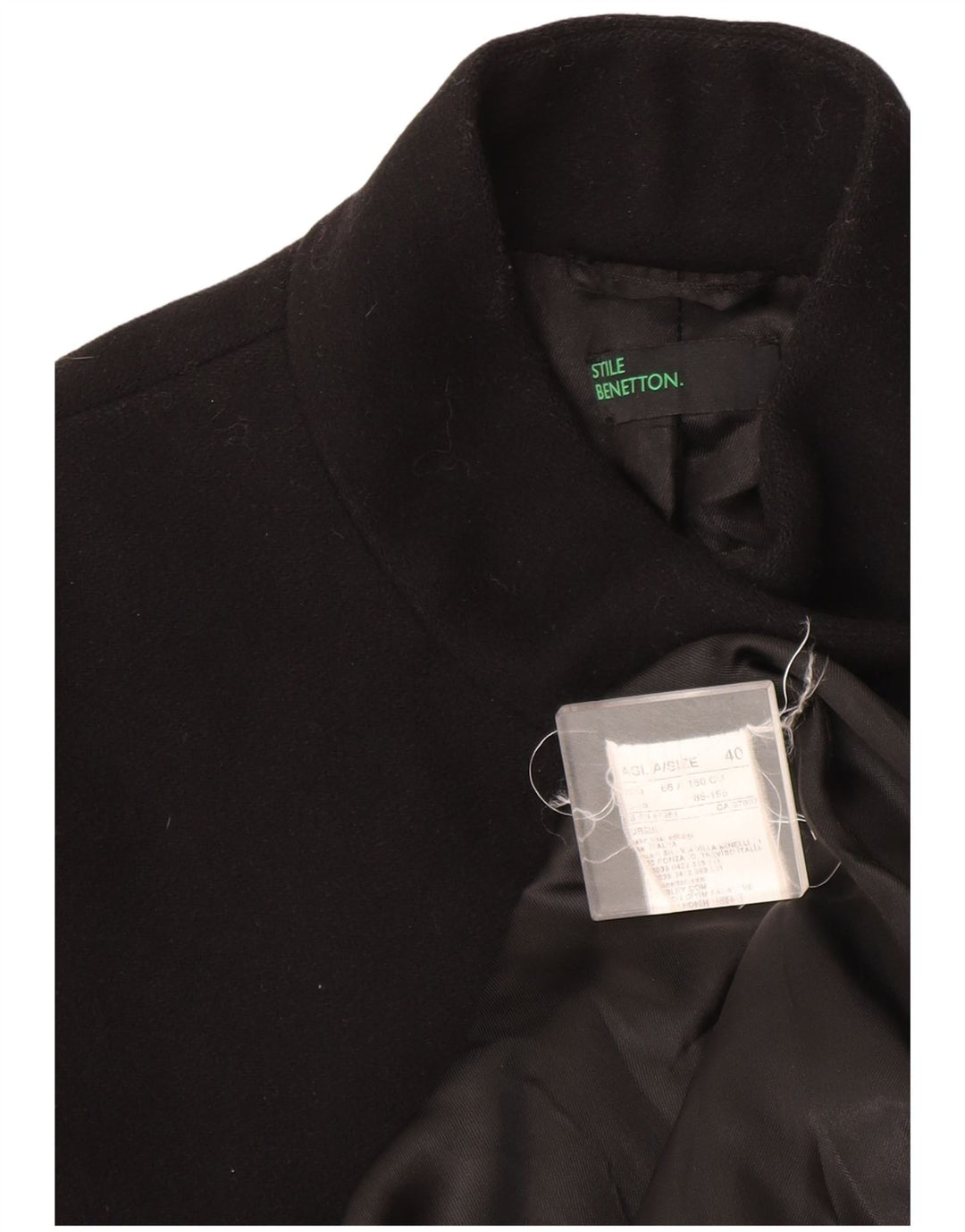 Benetton Womens Overcoat IT 40 Small Black Acetate