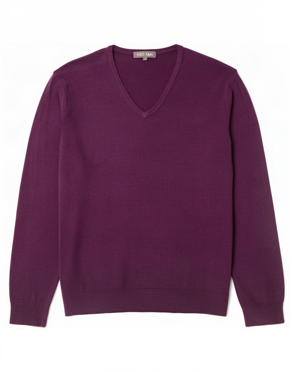 Marks & Spencer Mens V-Neck Jumper Sweater XL Purple Acrylic