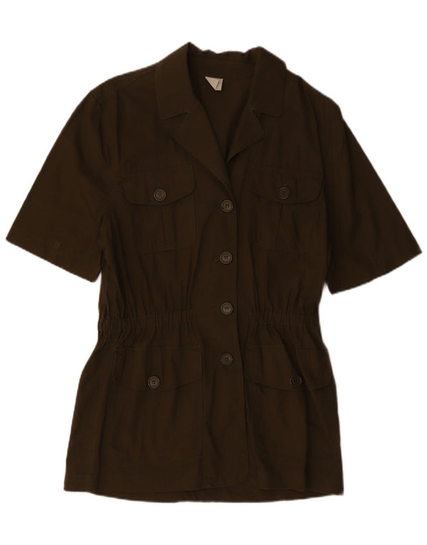 BENETTON Womens 4 Button Short Sleeve Blazer Jacket IT 42 Medium Khaki