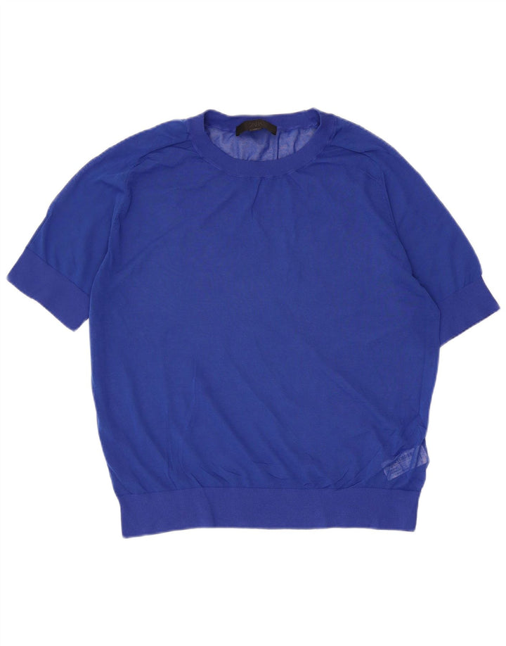 Zara Womens See Through Top UK 14 Large Blue Cotton