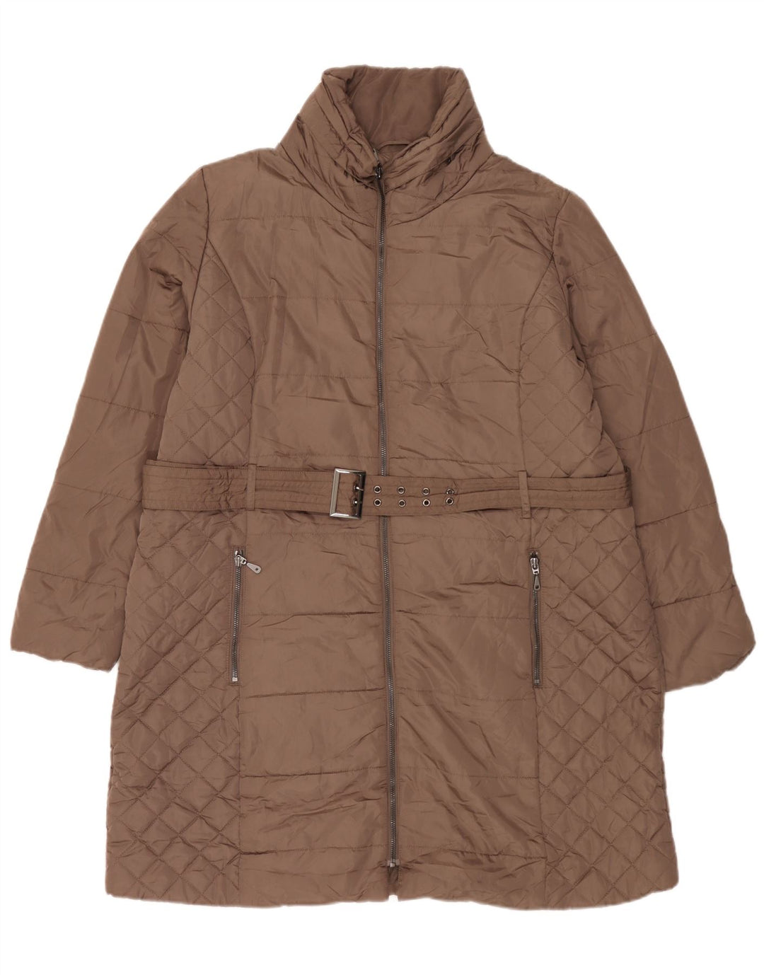 Marks & Spencer Womens Hooded Quilted Padded Coat UK 18 XL Brown Polyester