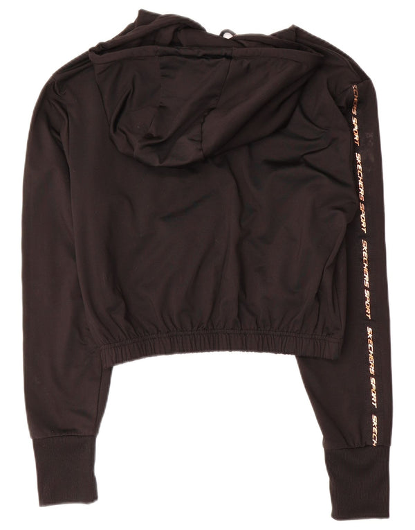 Skechers Womens Crop Graphic Hoodie Jumper US 10 Large Black Polyester