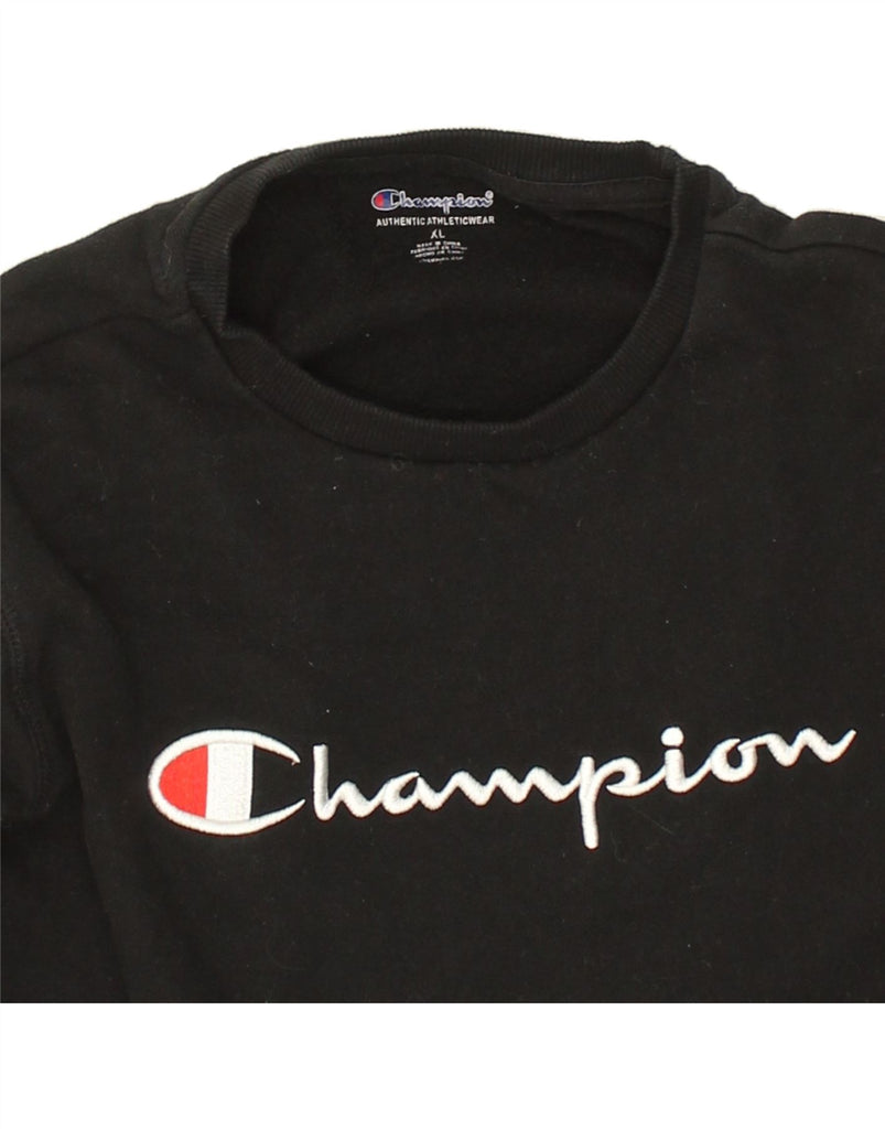 CHAMPION Boys Graphic Sweatshirt Jumper 13-14 Years XL Black Cotton | Vintage Champion | Thrift | Second-Hand Champion | Used Clothing | Messina Hembry 