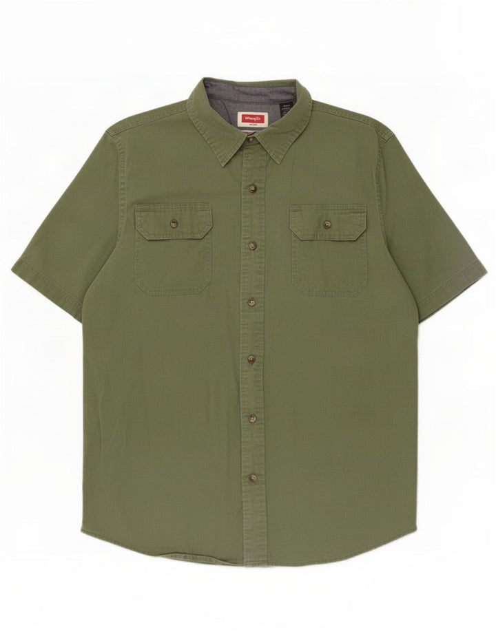 Wrangler Mens Short Sleeve Shirt Medium Green Cotton