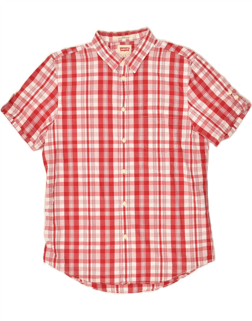 LEVI'S Mens Slim Fit Short Sleeve Shirt Large Red Check Cotton Vintage Levi's and Second-Hand Levi's from Messina Hembry 