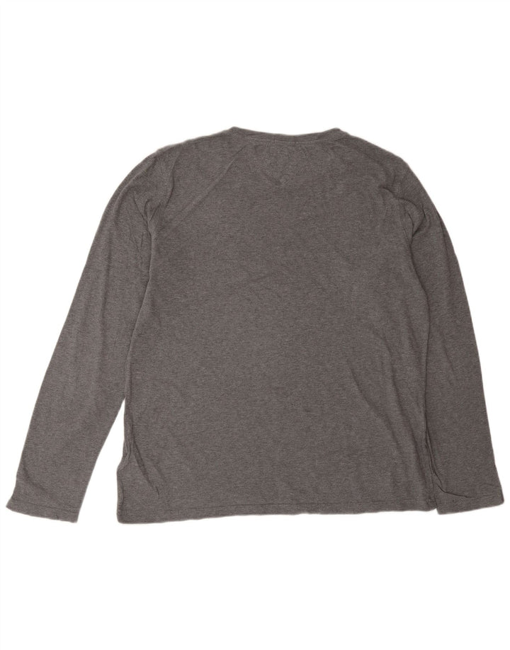 TOMMY HILFIGER Mens Graphic Top Long Sleeve Large Grey Cotton