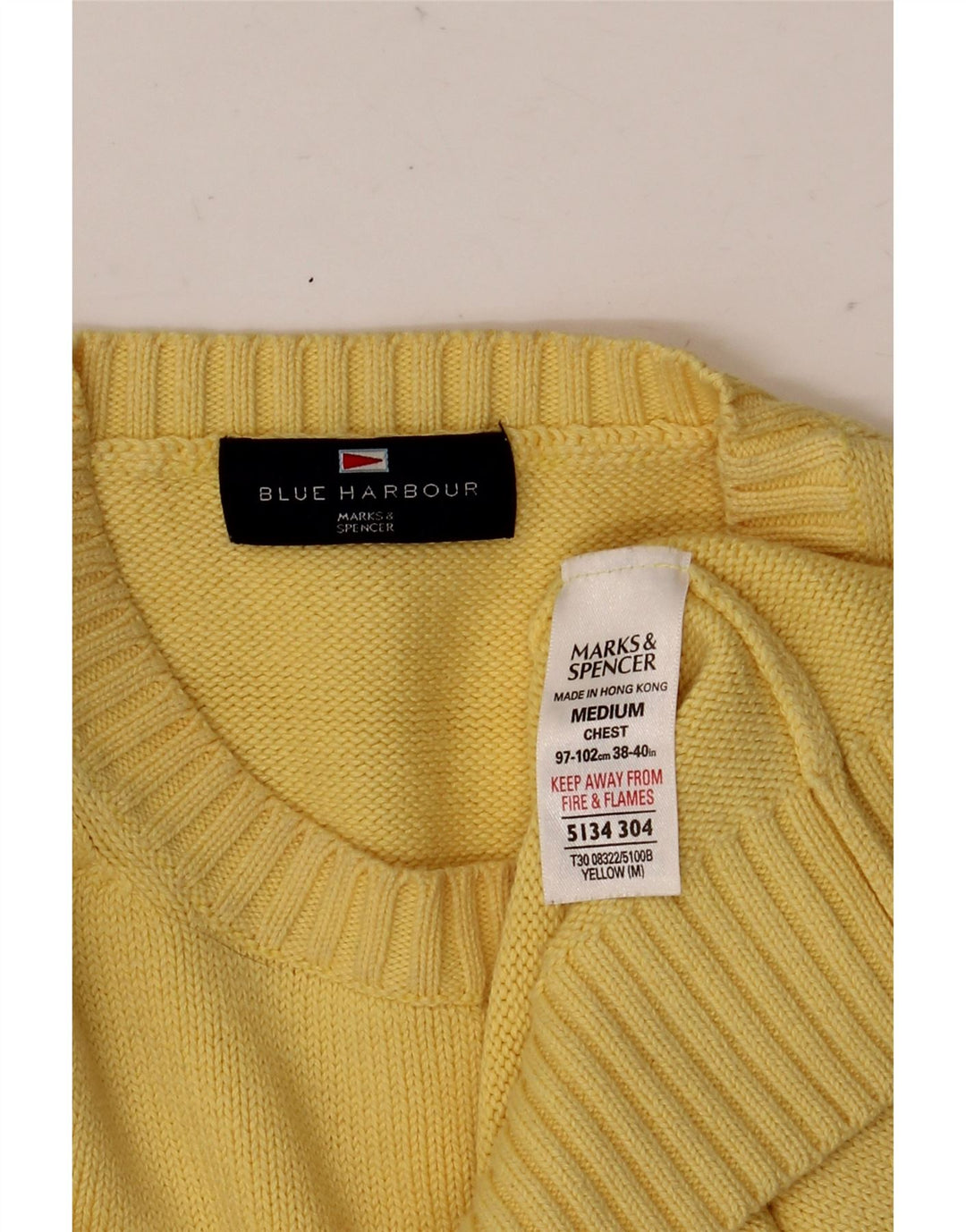 Marks & Spencer Mens Blue Harbour Crew Neck Jumper Sweater Medium Yellow