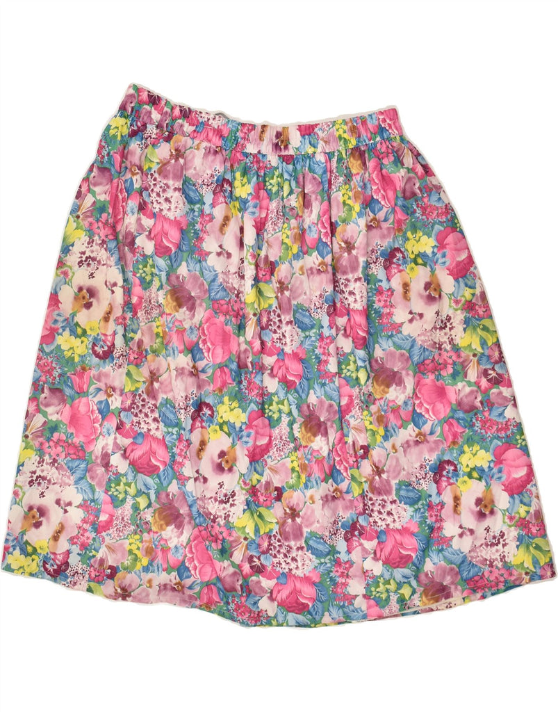 LADY JOY Womens A-Line Skirt IT 46 Large W32  Pink Floral Polyester | Vintage Lady Joy | Thrift | Second-Hand Lady Joy | Used Clothing | Messina Hembry 