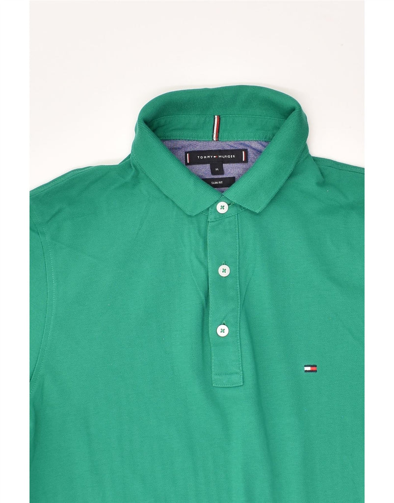 TOMMY HILFIGER Mens Slim Fit Polo Shirt Medium Green Cotton | Vintage Tommy Hilfiger | Thrift | Second-Hand Tommy Hilfiger | Used Clothing | Messina Hembry 