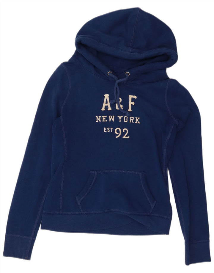 ABERCROMBIE & FITCH Womens Graphic Hoodie Jumper UK 14 Medium Navy Blue