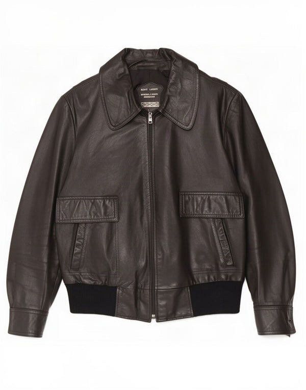 Vintage Mens Leather Jacket UK 36 Small Black Colourblock