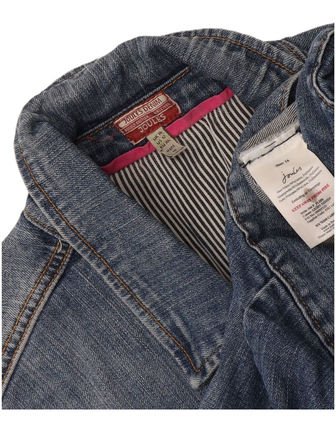 Joules Womens Crop Denim Jacket UK 16 Large Blue Cotton