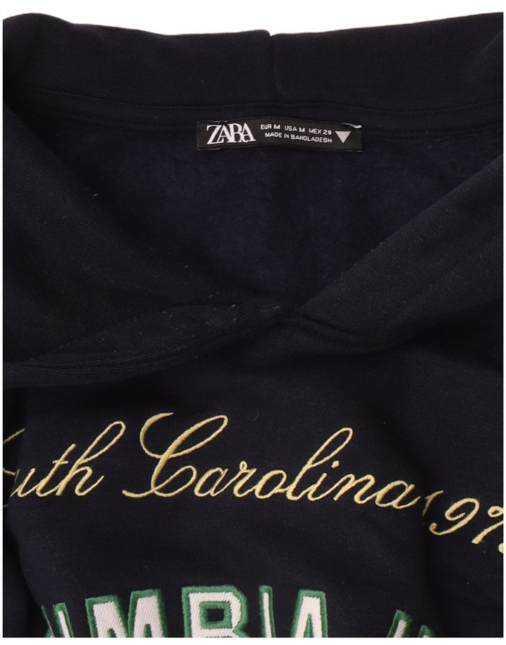 Zara Womens Graphic Hoodie Jumper UK 14 Medium Navy Blue