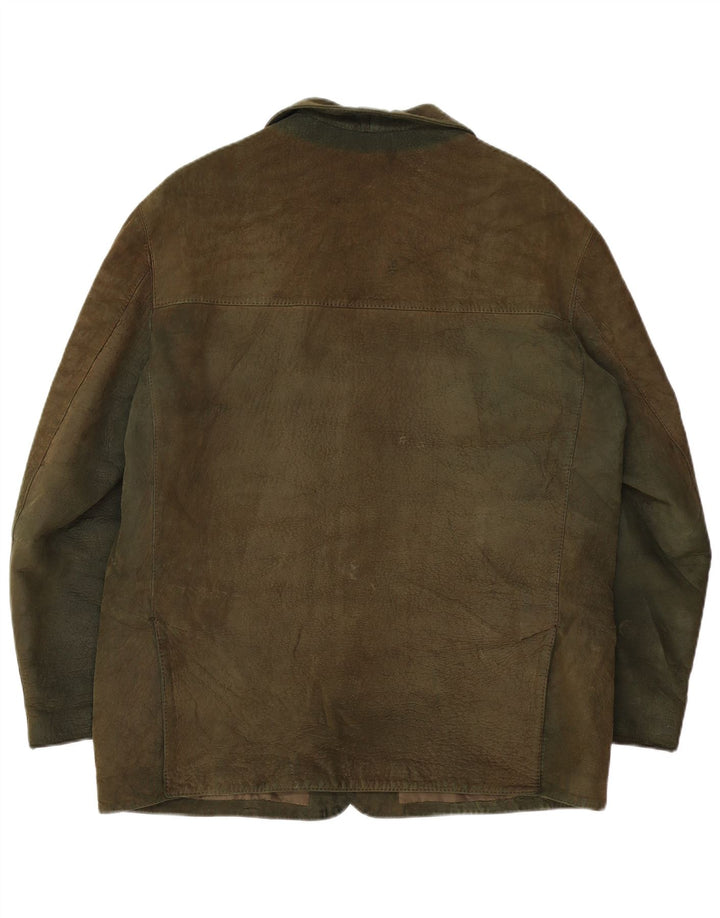 Vintage Mens 3 Button Leather Blazer Jacket UK 38 Medium Khaki