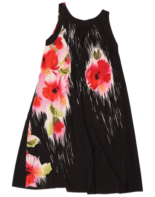 Elle Womens Sleeveless Tent Dress UK 16 Large Black Floral Polyamide