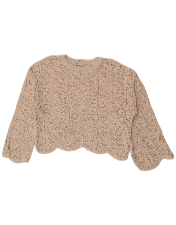 Zara Womens Oversized Crochet Crop Top UK 10 Small Beige