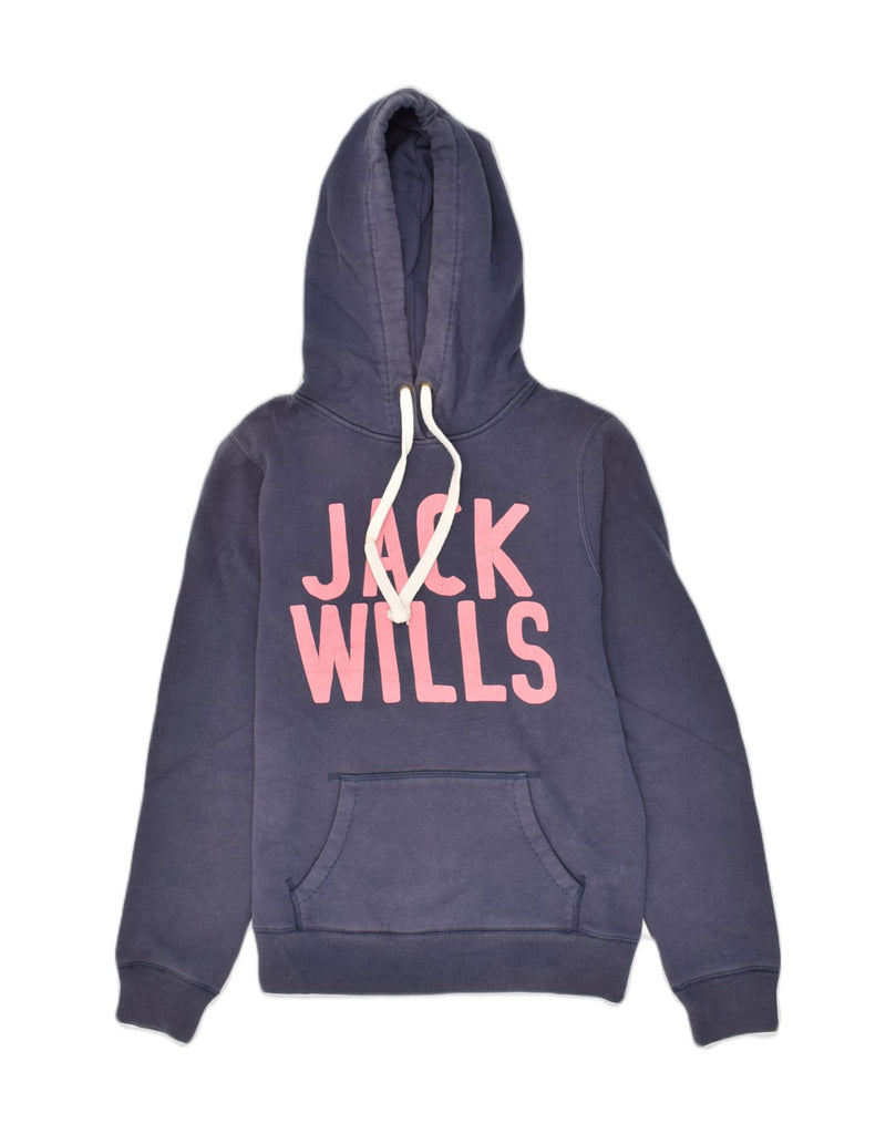 JACK WILLS Womens Graphic Hoodie Jumper UK 10 Small Navy Blue Cotton | Vintage Jack Wills | Thrift | Second-Hand Jack Wills | Used Clothing | Messina Hembry 