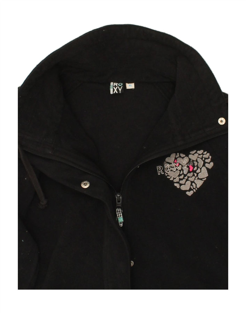 ROXY Womens Graphic Fleece Jacket UK 18 XL Black Polyester | Vintage Roxy | Thrift | Second-Hand Roxy | Used Clothing | Messina Hembry 