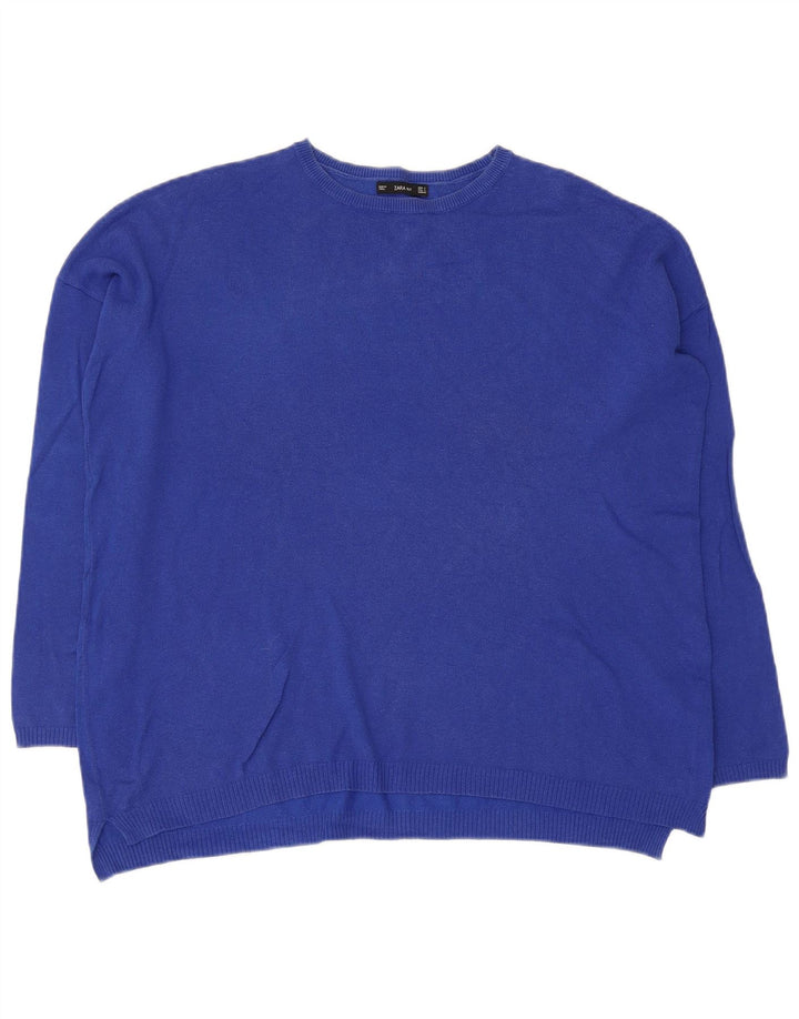 Zara Womens Oversized Crew Neck Jumper Sweater UK 10 Small Blue