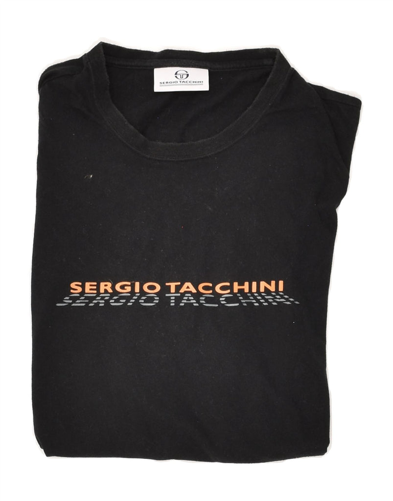 SERGIO TACCHINI Womens Graphic T-Shirt Top XL Black Cotton | Vintage Sergio Tacchini | Thrift | Second-Hand Sergio Tacchini | Used Clothing | Messina Hembry 