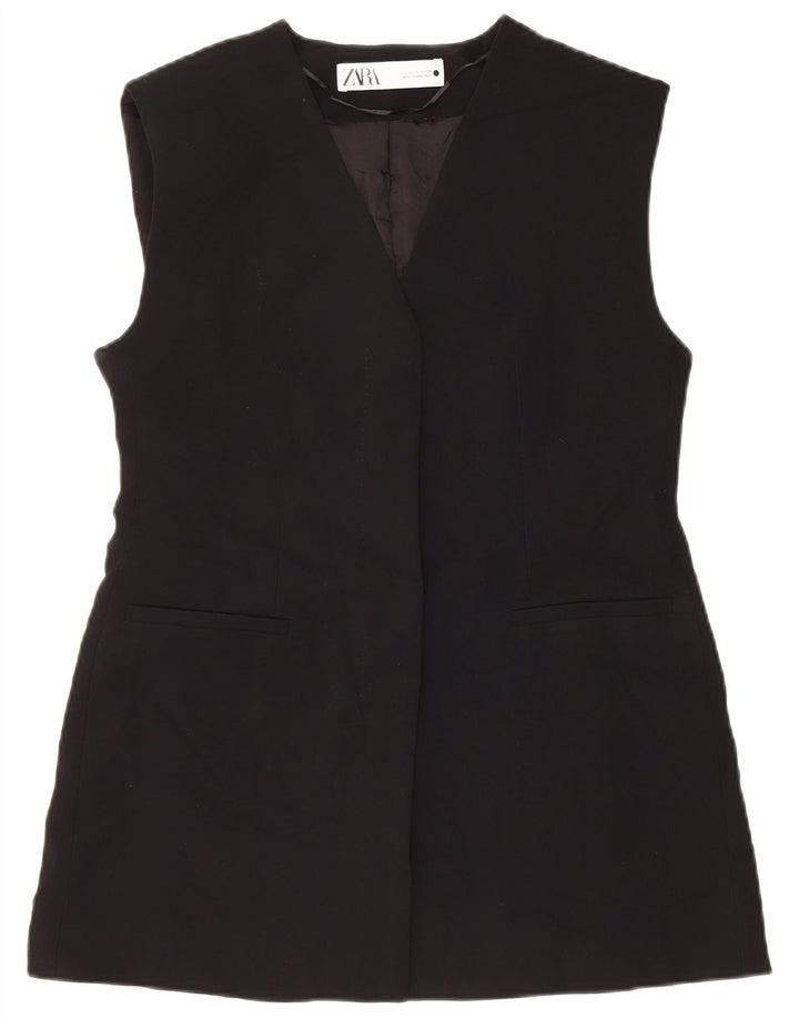 Zara Womens Longline Waistcoat UK 10 Small Black Polyester