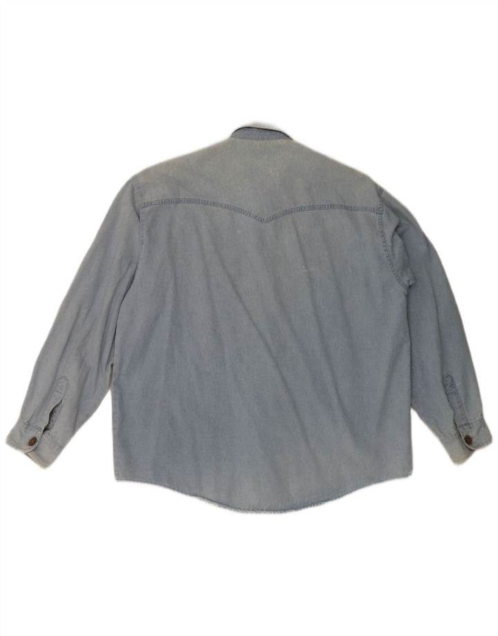 Vintage Mens Denim Shirt Large Blue Floral Cotton