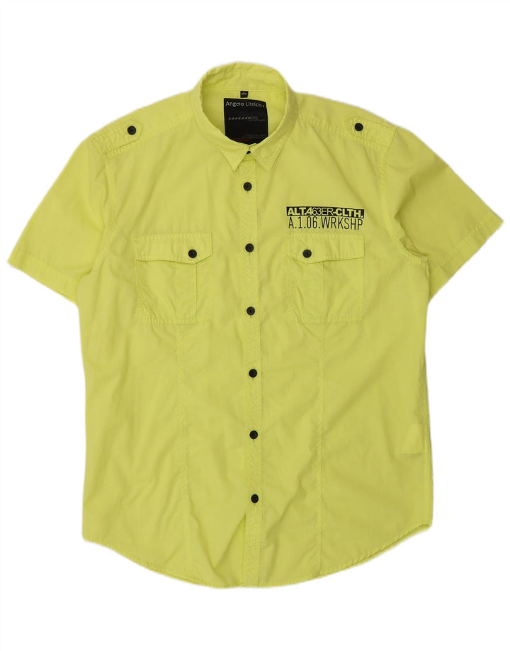 Angelo Litrico Mens Graphic Short Sleeve Shirt Size 41/42 Large Green