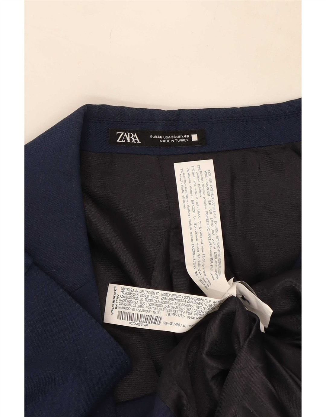 Zara Mens 2 Button Blazer Jacket EU 46 Small Navy Blue Polyester