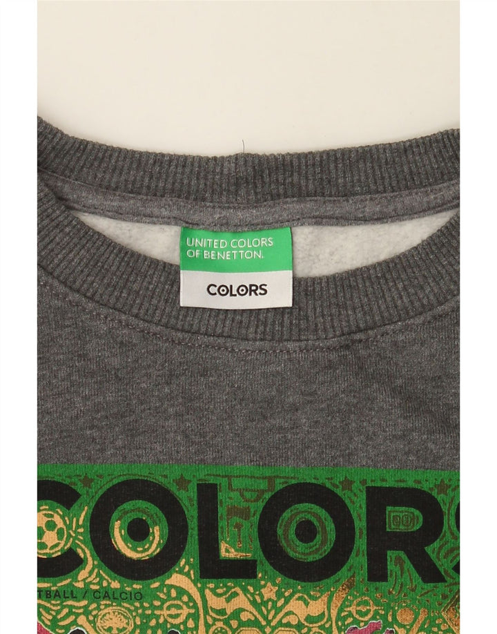 BENETTON Womens Graphic Sweatshirt Jumper UK 10 Small Grey Cotton Modern Vintage Benetton and Second-Hand Benetton from Messina Hembry 