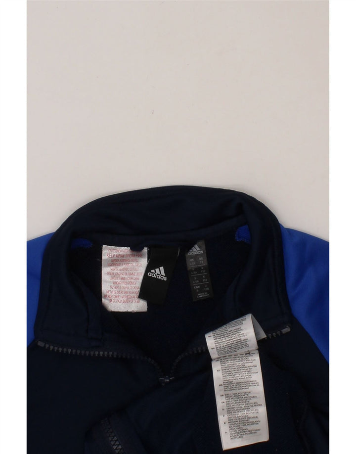 ADIDAS Boys Graphic Tracksuit Top Jacket 4-5 Years Navy Blue Colourblock Vintage Adidas and Second-Hand Adidas from Messina Hembry 