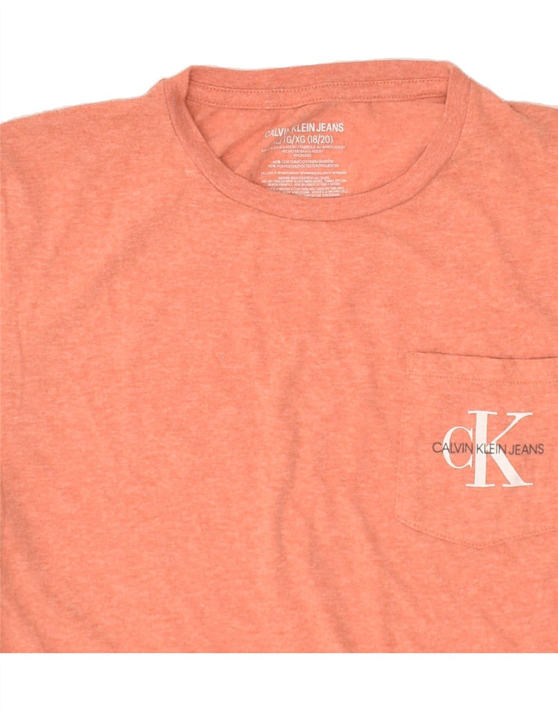 CALVIN KLEIN JEANS Boys T-Shirt Top 15-16 Years XL Orange Cotton | Vintage Calvin Klein Jeans | Thrift | Second-Hand Calvin Klein Jeans | Used Clothing | Messina Hembry 