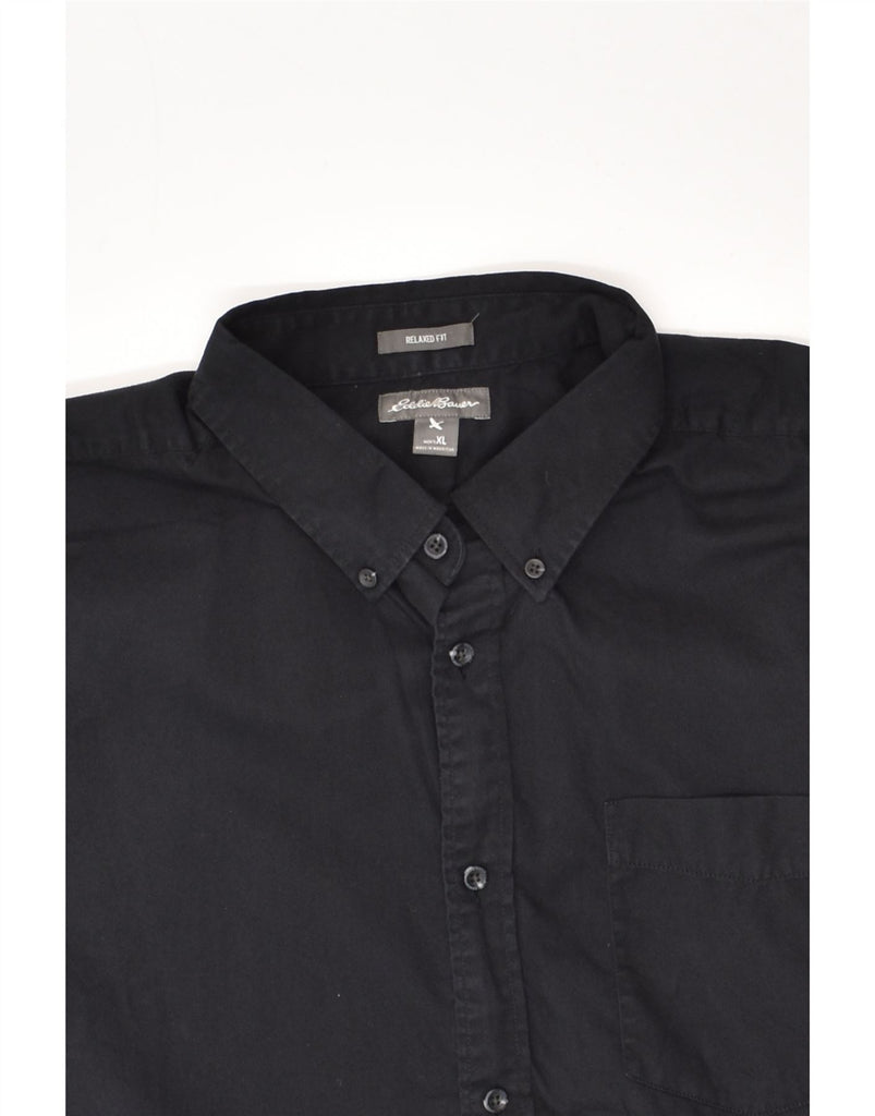 EDDIE BAUER Mens Relaxed Fit Short Sleeve Shirt XL Black Cotton | Vintage Eddie Bauer | Thrift | Second-Hand Eddie Bauer | Used Clothing | Messina Hembry 