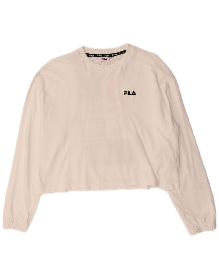 Fila Womens Crop Graphic Top Long Sleeve UK 14 Medium White Cotton