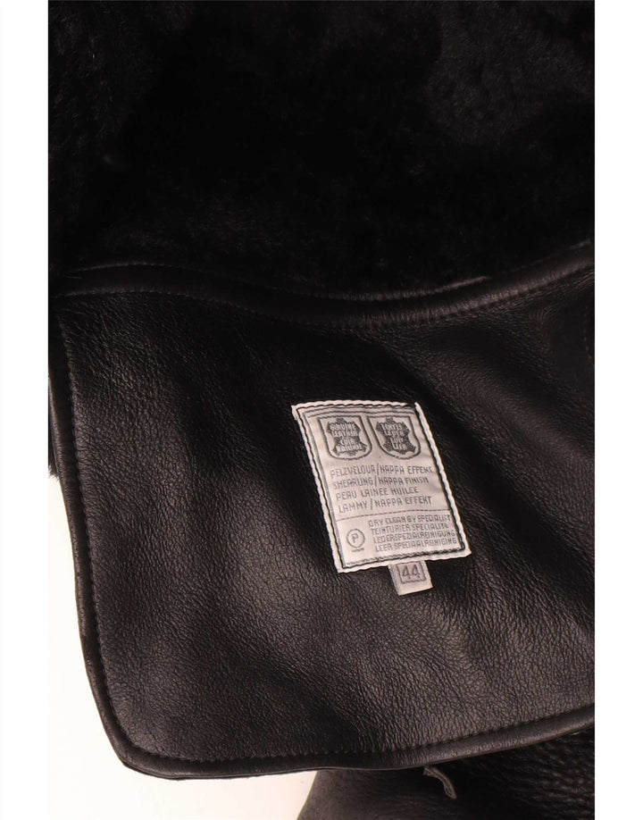 Vintage Womens Oversized Shearling Jacket IT 44 Medium Black Leather