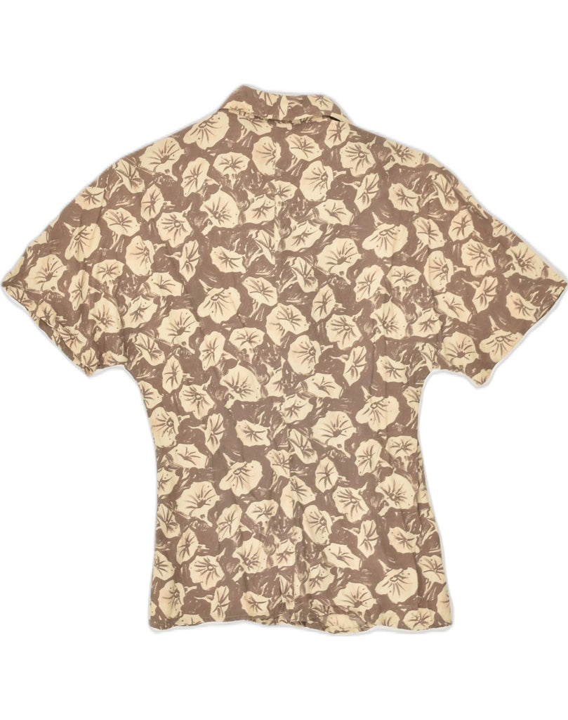 BENETTON Womens Short Sleeve Shirt Blouse UK 10 Small Brown Floral Viscose | Vintage Benetton | Thrift | Second-Hand Benetton | Used Clothing | Messina Hembry 