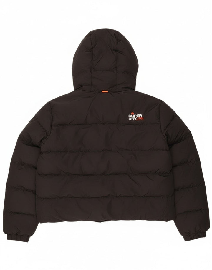 Superdry Womens Crop Hooded Padded Jacket UK 16 Large Black Polyester