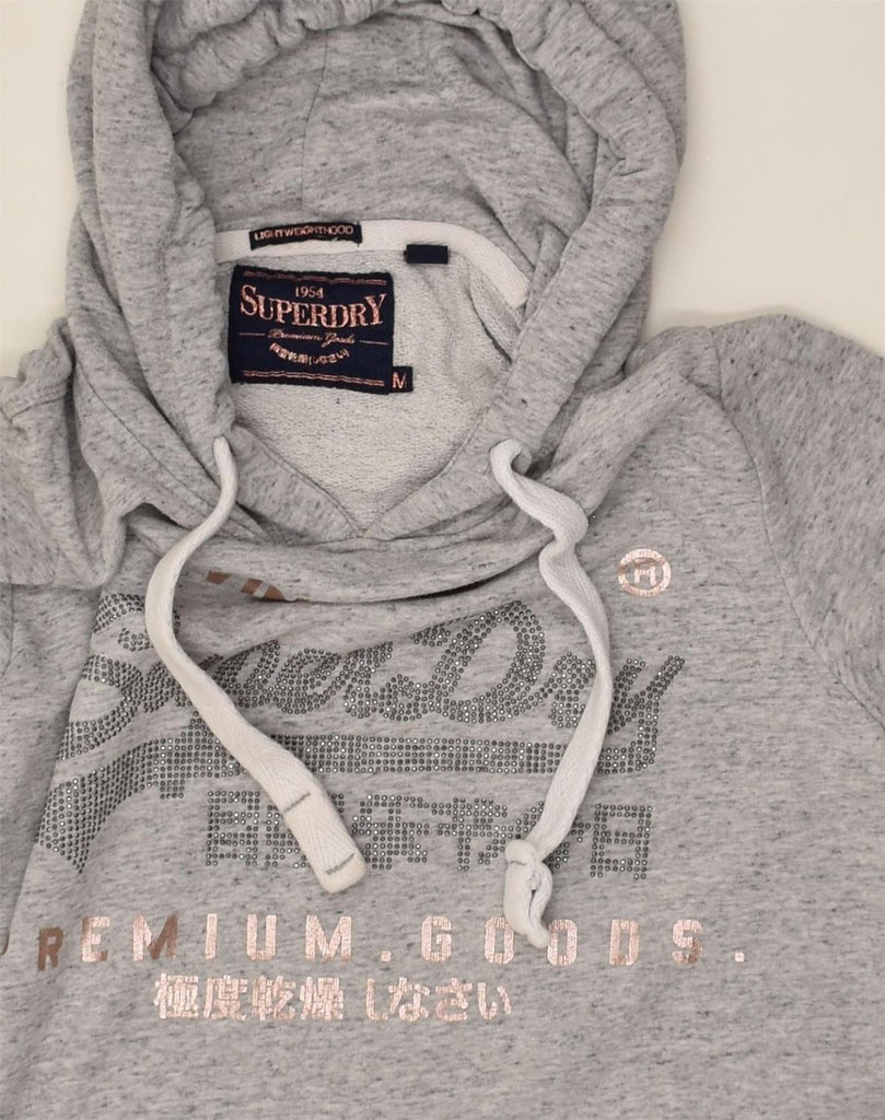 SUPERDRY Womens Graphic Hoodie Jumper UK12 Medium Grey Cotton | Vintage Superdry | Thrift | Second-Hand Superdry | Used Clothing | Messina Hembry 