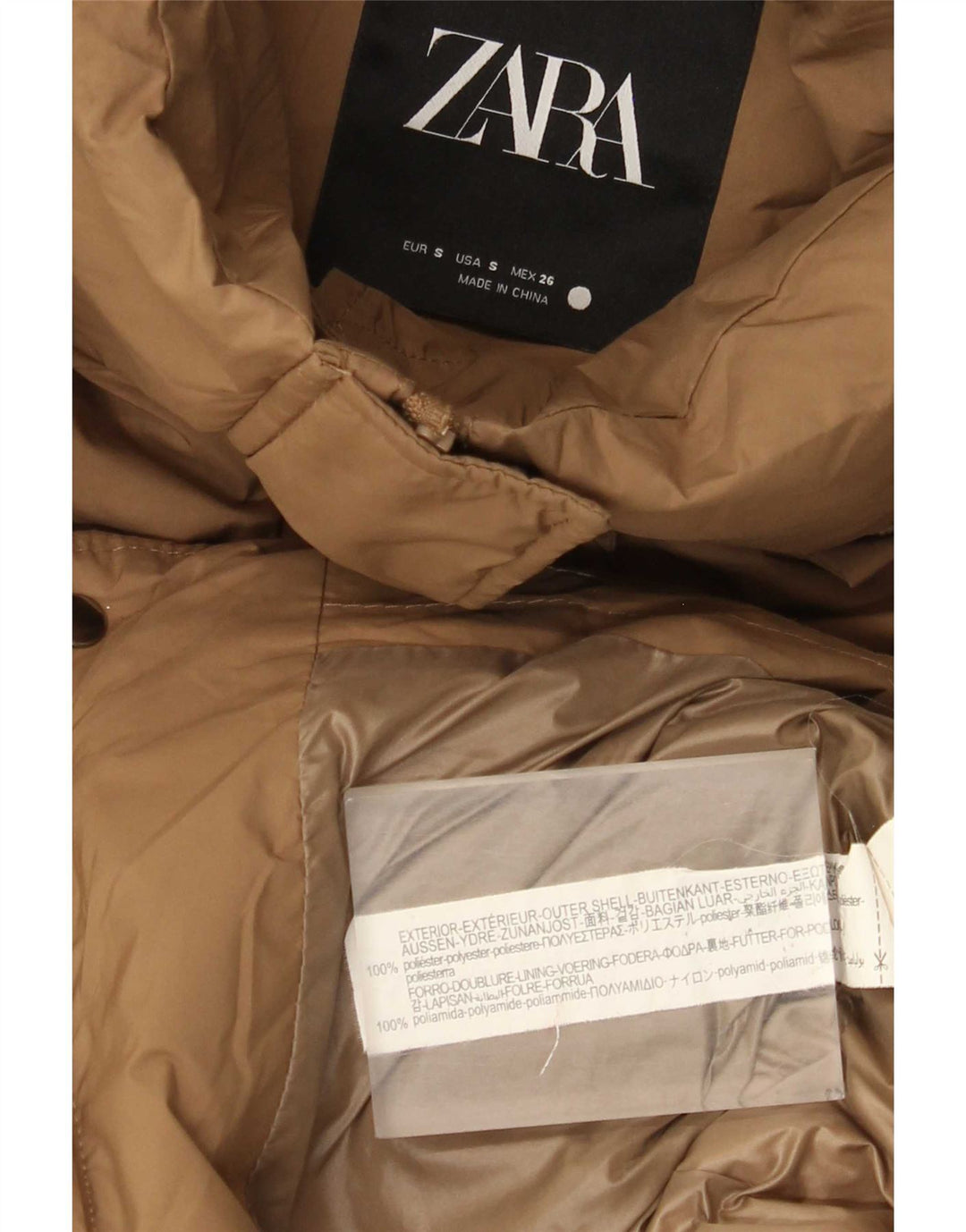 Zara Womens Oversized Padded Jacket UK 10 Small Beige Polyester