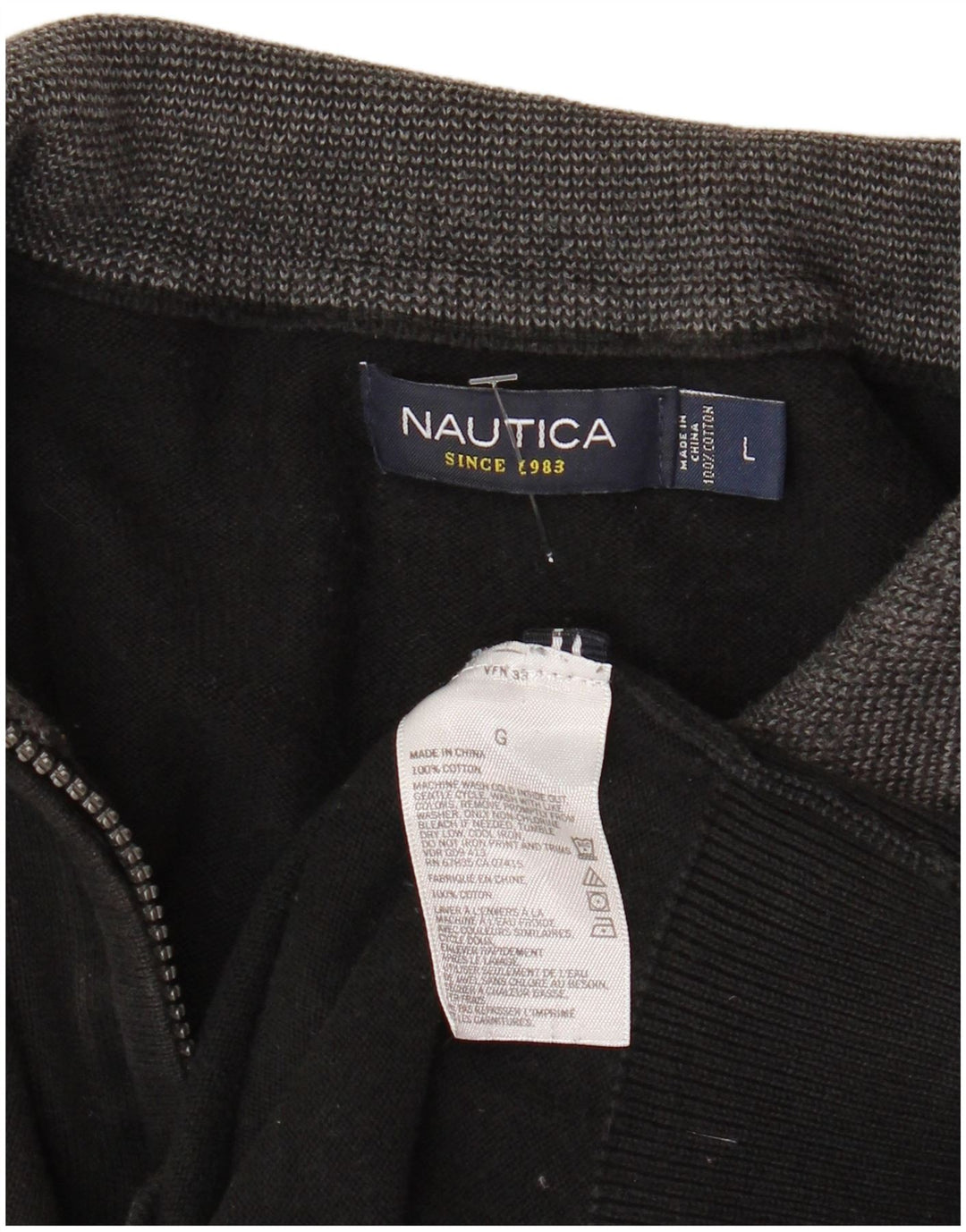 NAUTICA Mens Zip Neck Jumper Sweater Large Black Cotton