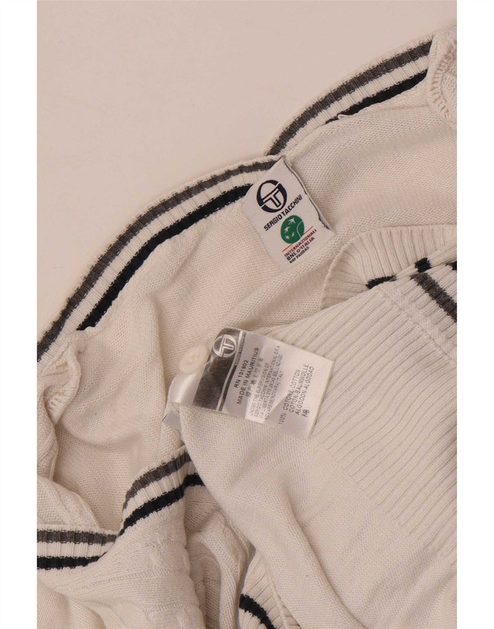 Sergio Tacchini Womens Graphic Cardigan Sweater UK 12 Medium White Cotton