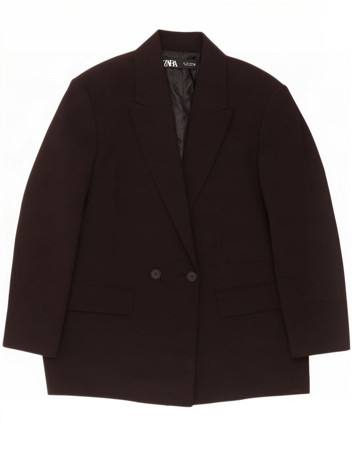 Zara Womens Oversized Double Breasted Blazer Jacket UK 10 Small Black