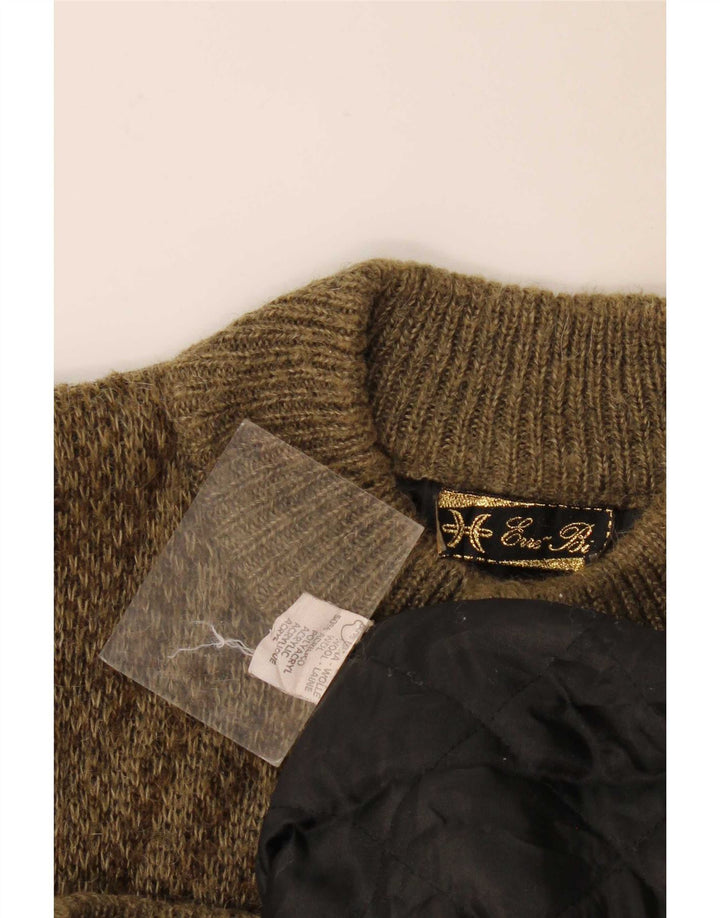 Vintage Mens Cardigan Sweater Medium Khaki Geometric Wool