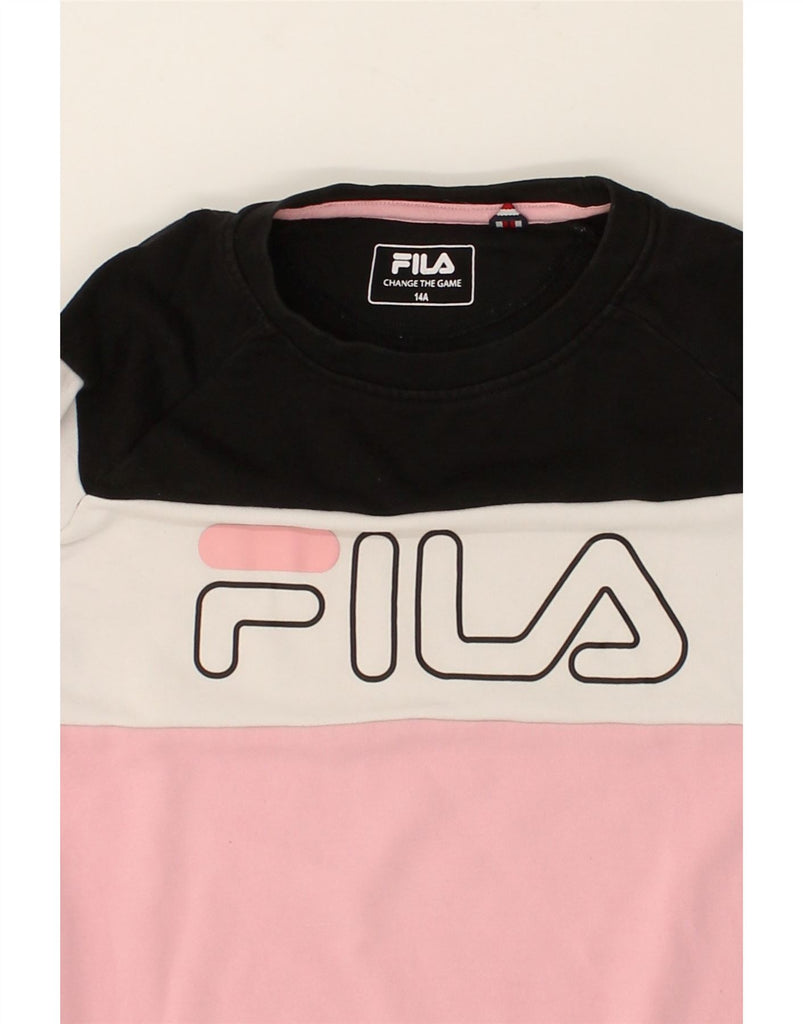 FILA Girls Graphic Sweatshirt Jumper 13-14 Years Pink Colourblock Cotton | Vintage Fila | Thrift | Second-Hand Fila | Used Clothing | Messina Hembry 