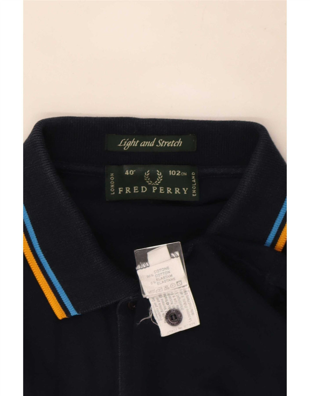 Fred Perry Mens Polo Shirt Medium Navy Blue Striped Cotton