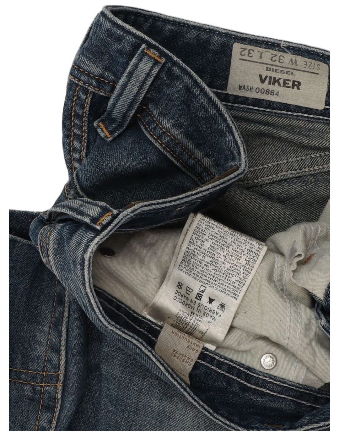 Diesel Mens Viker Distressed Straight Jeans W32 L32 Blue Cotton