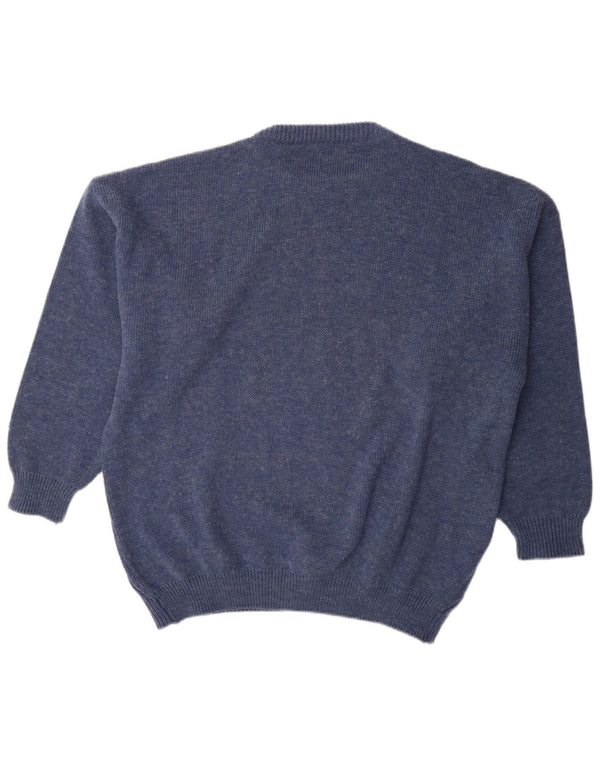 St Moritz Mens Graphic Crew Neck Jumper Sweater Large Blue Wool